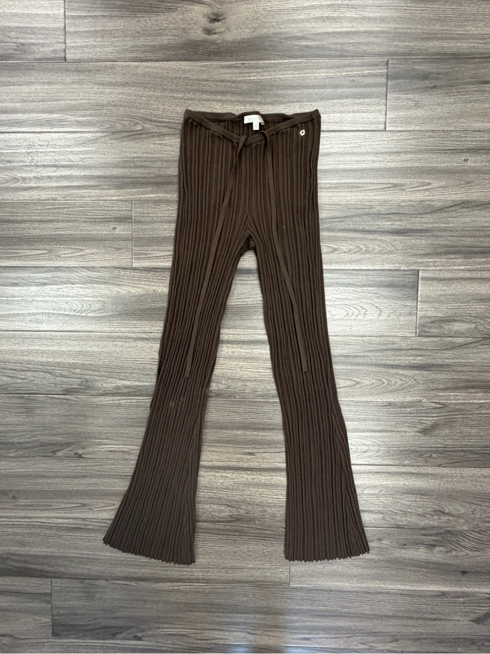 Guess Brown Ribbed Wide-Leg Knit Pants